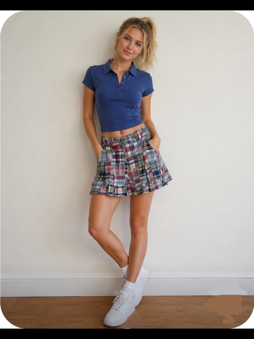 Y2k Vintage Catch My I Blue Patchwork Madras Fit & Flare Mini Skirt Size 5